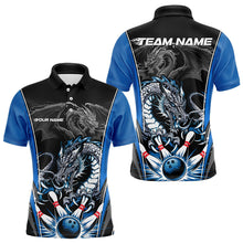 Load image into Gallery viewer, Custom Black And Blue Dragon Bowling Polo Shirts For Men, Dragon Bowling Tournament Uniform IPHW8552
