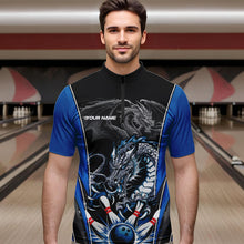 Load image into Gallery viewer, Custom Black And Blue Dragon Bowling Quarter-Zip Shirts For Men, Dragon Bowling Tournament Uniform IPHW8552