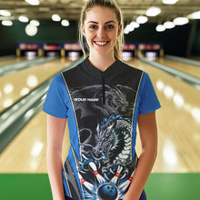 Load image into Gallery viewer, Custom Black And Blue Dragon Bowling Womens Quarter-Zip Shirts, Bowling Tournament Uniform IPHW8552