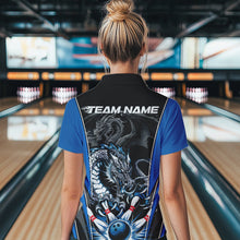 Load image into Gallery viewer, Custom Black And Blue Dragon Bowling Womens Quarter-Zip Shirts, Bowling Tournament Uniform IPHW8552