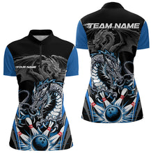 Load image into Gallery viewer, Custom Black And Blue Dragon Bowling Womens Quarter-Zip Shirts, Bowling Tournament Uniform IPHW8552