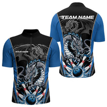 Load image into Gallery viewer, Custom Black And Blue Dragon Bowling Quarter-Zip Shirts For Men, Dragon Bowling Tournament Uniform IPHW8552