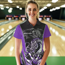 Load image into Gallery viewer, Custom Black And Purple Dragon Bowling Polo Shirt For Women, Bowling Tournament Uniform IPHW8554