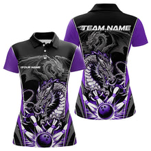 Load image into Gallery viewer, Custom Black And Purple Dragon Bowling Polo Shirt For Women, Bowling Tournament Uniform IPHW8554