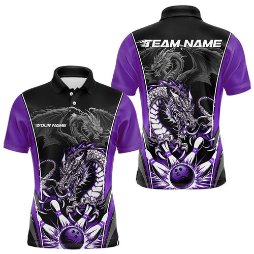 Custom Black And Purple Dragon Bowling Polo Shirts For Men, Dragon Bowling Tournament Uniform IPHW8554