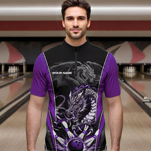 Load image into Gallery viewer, Custom Black And Purple Dragon Bowling Quarter-Zip Shirts For Men, Dragon Bowling Tournament Uniform IPHW8554