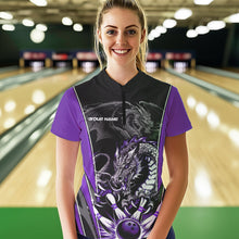 Load image into Gallery viewer, Custom Black And Purple Dragon Bowling Womens Quarter-Zip Shirt, Bowling Tournament Uniform IPHW8554