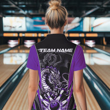 Load image into Gallery viewer, Custom Black And Purple Dragon Bowling Womens Quarter-Zip Shirt, Bowling Tournament Uniform IPHW8554