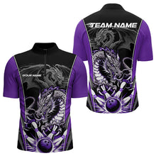 Load image into Gallery viewer, Custom Black And Purple Dragon Bowling Quarter-Zip Shirts For Men, Dragon Bowling Tournament Uniform IPHW8554