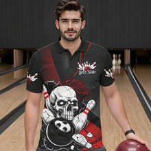 Load image into Gallery viewer, Custom Black And Red Roses Skull Bowling Team Polo Shirts For Men, Skull Bowling Jerseys IPHW8870