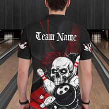 Load image into Gallery viewer, Custom Black And Red Roses Skull Bowling Team Polo Shirts For Men, Skull Bowling Jerseys IPHW8870