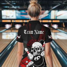 Load image into Gallery viewer, Custom Black And Red Roses Skull Bowling Team Women Quarter-Zip Shirt, Skull Bowling Jersey IPHW8870