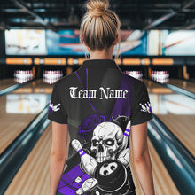 Load image into Gallery viewer, Custom Black And Purple Roses Skull Bowling Team Polo Shirt For Women, Skull Bowling Jersey IPHW8871