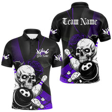 Load image into Gallery viewer, Custom Black And Purple Roses Skull Bowling Team Polo Shirts For Men, Skull Bowling Jerseys IPHW8871