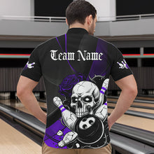 Load image into Gallery viewer, Custom Black And Purple Roses Skull Bowling Team Quarter-Zip Shirts For Men, Skull Bowling Jerseys IPHW8871