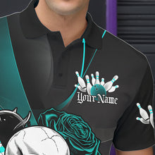 Load image into Gallery viewer, Custom Black And Blue Roses Skull Bowling Team Polo Shirts For Men, Skull Bowling Jerseys IPHW8872