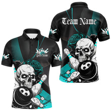 Load image into Gallery viewer, Custom Black And Blue Roses Skull Bowling Team Polo Shirts For Men, Skull Bowling Jerseys IPHW8872