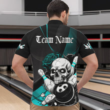 Load image into Gallery viewer, Custom Black And Blue Roses Skull Bowling Team Quarter-Zip Shirts For Men, Skull Bowling Jerseys IPHW8872