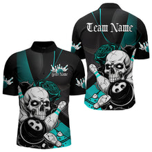 Load image into Gallery viewer, Custom Black And Blue Roses Skull Bowling Team Quarter-Zip Shirts For Men, Skull Bowling Jerseys IPHW8872