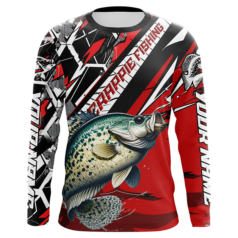 Personalized Crappie Fishing Jerseys, Crappie Long Sleeve Tournament Fishing Shirts | Black And Red IPHW6356