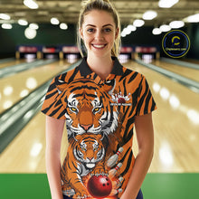 Load image into Gallery viewer, Custom Tiger Print Bowling Team Shirts, Tiger Women Polo Shirts With Name IPHW9095
