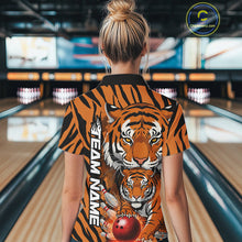 Load image into Gallery viewer, Custom Tiger Print Bowling Team Shirts, Tiger Women Polo Shirts With Name IPHW9095