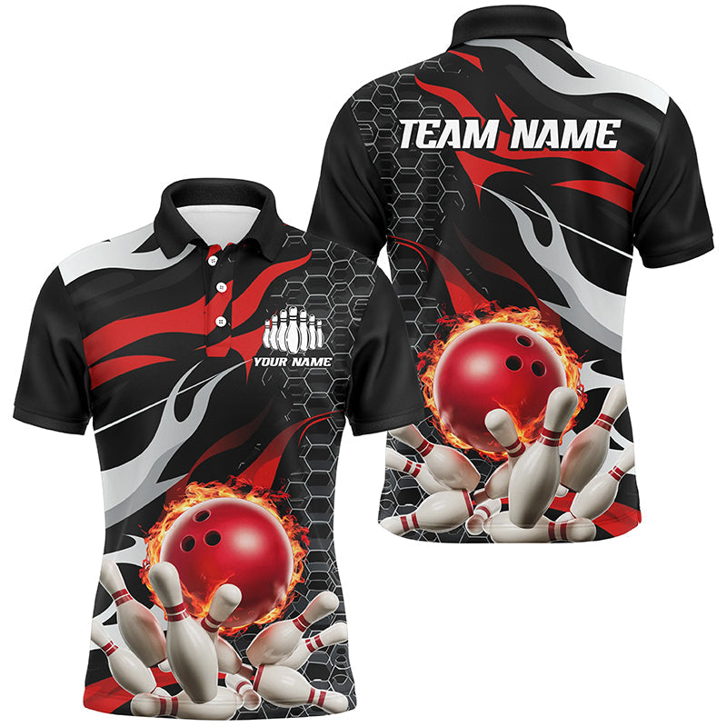 Red And Black Custom Flame Bowling Shirts For Men, Bowling Team Shirts Bowling Uniform IPHW6789