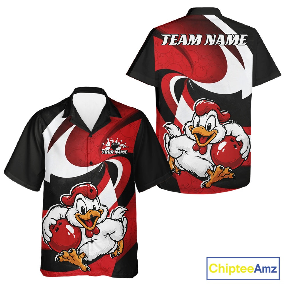 Custom Black And Red Cute Funny Chicken Bowling Jerseys Bowling Team Shirt For Men And Women IPHW11626