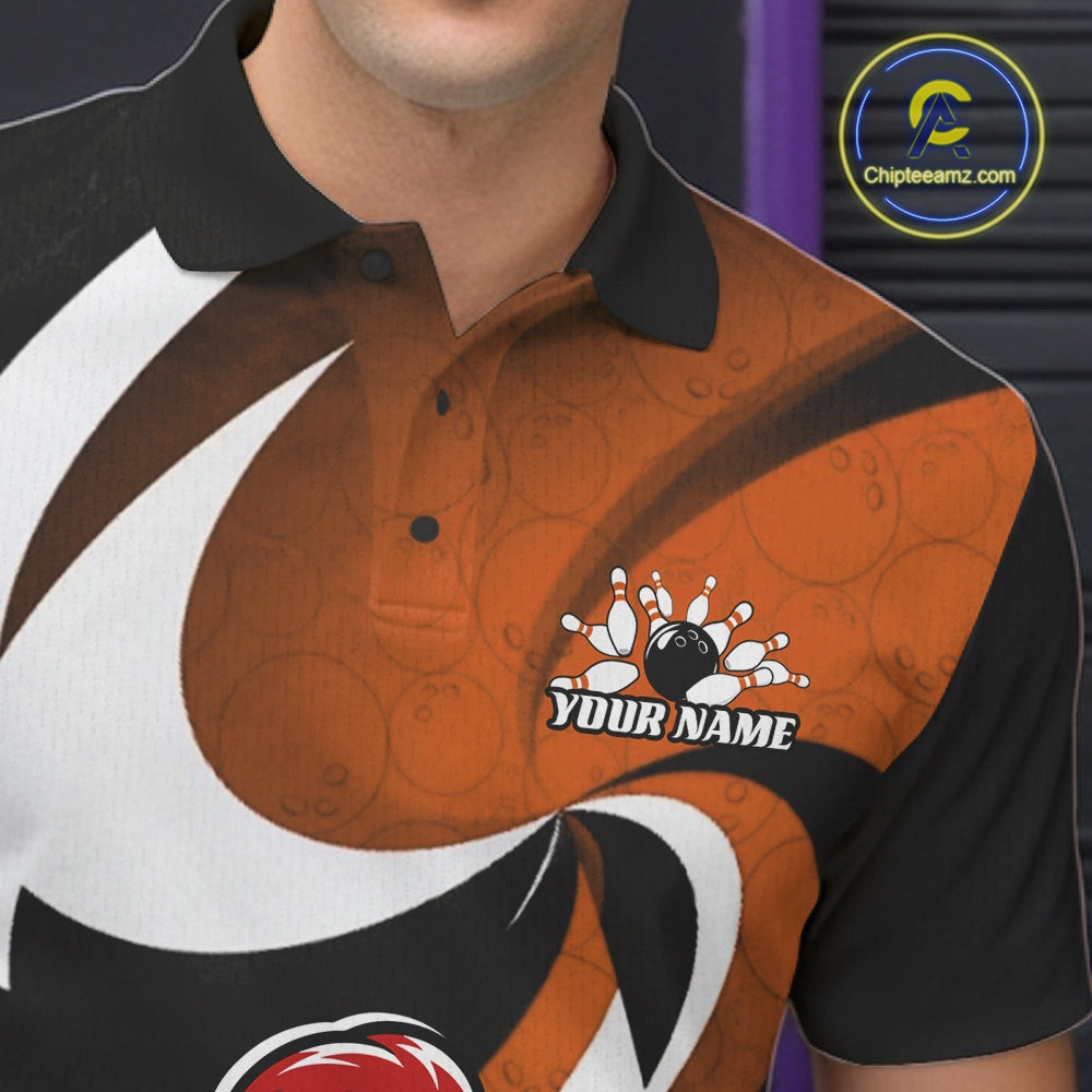 Custom Black And Orange Cute Funny Chicken Bowling Jerseys Bowling Team Shirt For Men IPHW11628