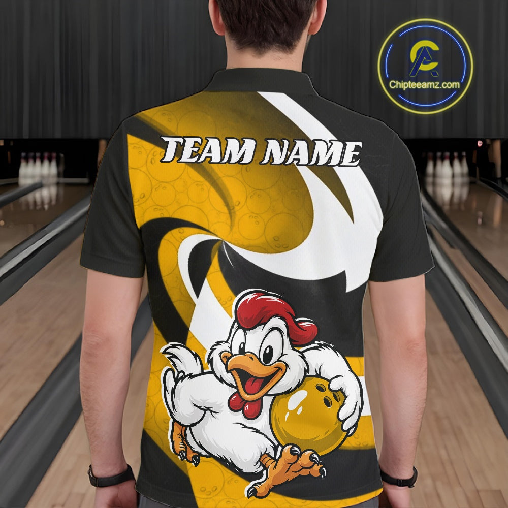 Custom Black And Yellow Cute Funny Chicken Bowling Jerseys Bowling Team Shirt For Men IPHW11629