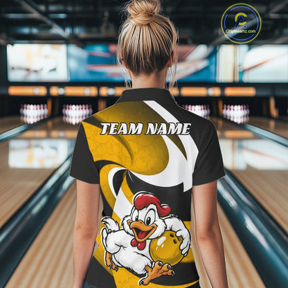 Custom Black And Yellow Cute Funny Chicken Bowling Jerseys Bowling Team Shirt For Women IPHW11629