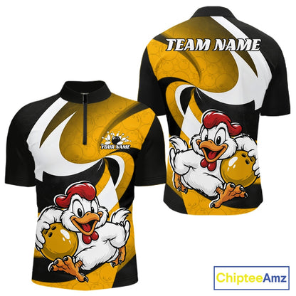Custom Black And Yellow Cute Funny Chicken Bowling Jerseys Bowling Team Shirt For Men IPHW11629