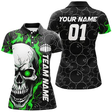 Load image into Gallery viewer, Custom Green Flame Skull Halloween Ladies Bowling Shirts With Custom Name, Team Name, Number IPHW7102