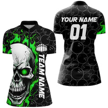 Load image into Gallery viewer, Custom Green Flame Skull Halloween Ladies Bowling Shirts With Custom Name, Team Name, Number IPHW7102