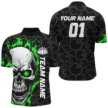 Load image into Gallery viewer, Custom Green Flame Skull Halloween Bowling Shirts For Men With Custom Name, Team Name, Number IPHW7102