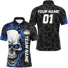 Load image into Gallery viewer, Custom Blue Flame Skull Halloween Bowling Shirts For Men With Custom Name, Team Name, Number IPHW7103