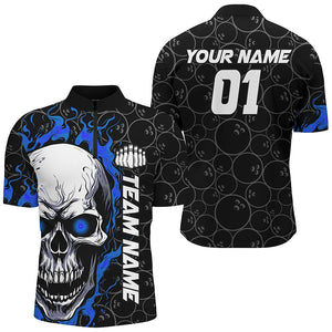 Custom Blue Flame Skull Halloween Bowling Shirts For Men With Custom Name, Team Name, Number IPHW7103