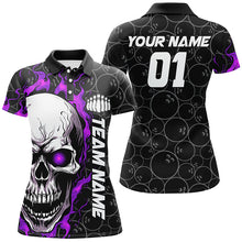 Load image into Gallery viewer, Custom Purple Flame Skull Halloween Ladies Bowling Shirt With Custom Name, Team Name, Number IPHW7104