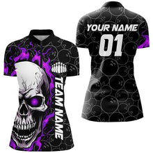 Load image into Gallery viewer, Custom Purple Flame Skull Halloween Ladies Bowling Shirt With Custom Name, Team Name, Number IPHW7104