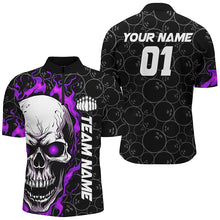 Load image into Gallery viewer, Custom Purple Flame Skull Halloween Bowling Shirts For Men With Custom Name, Team Name, Number IPHW7104