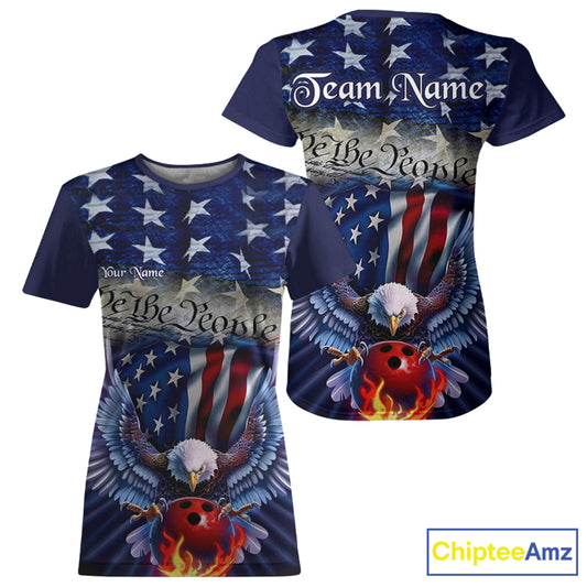 Customized Blue Eagle Bowling Patriotic T-Shirts Bowling Jersey For Women US Bowling IPHW7110