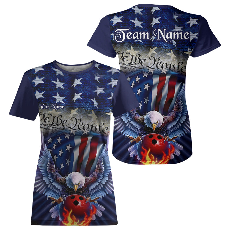 Customized Blue Eagle Bowling Patriotic T-Shirts Bowling Jersey For Women US Bowling IPHW7110