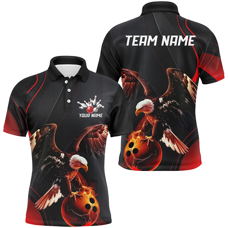 Red Flame Mens Bowling Shirts, Custom Eagle Team Bowling Shirts, Gift For Bowlers IPHW7111