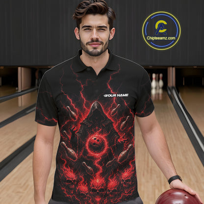 Custom Red Lightning Halloween Grim Reaper Bowling Men Polo Shirt, Dark Magic Outfit IPHW11880