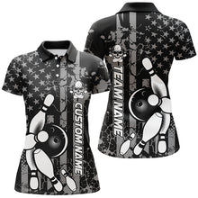 Load image into Gallery viewer, American Flag Black And White Custom Womens Bowling Shirts, Bowling Team Jerseys IPHW5211