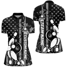 Load image into Gallery viewer, American Flag Black And White Custom Womens Bowling Shirts, Bowling Team Jerseys IPHW5211