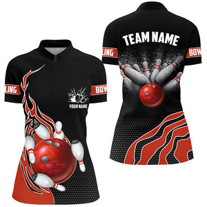 Red Flame Bowling Polo Shirts For Women, Custom Bowling Team Jerseys Bowler Outfits IPHW5216