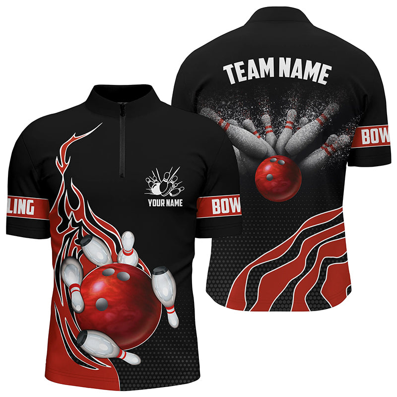 Red Flame Bowling Polo Shirts For Men Bowling Ball, Custom Bowling Team Jerseys Bowler Outfits IPHW5216