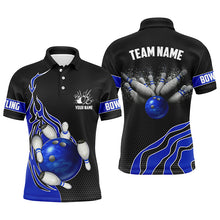 Load image into Gallery viewer, Blue Flame Bowling Polo Shirts For Men Bowling Ball, Custom Bowling Team Jerseys Bowler Outfits IPHW5217