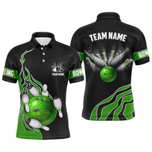 Load image into Gallery viewer, Green Flame Bowling Polo Shirts For Men Bowling Ball, Custom Bowling Team Jerseys Bowler Outfits IPHW5218